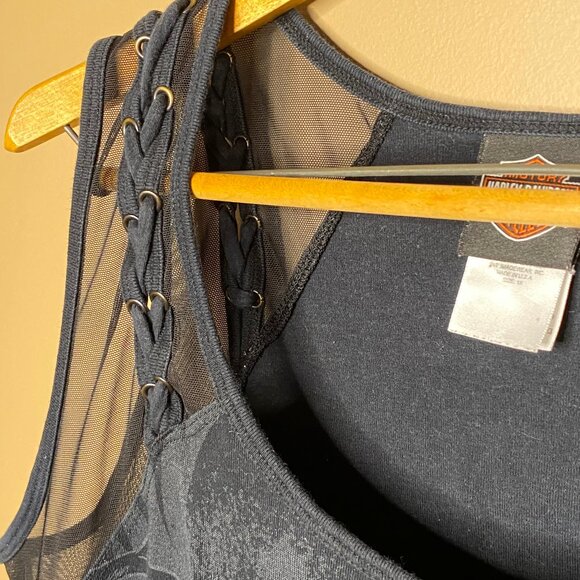 Black Biker Motorcycle Vibe 100% Cotton Harley Davidson Women’s Mesh Tank Top - Picture 5 of 12